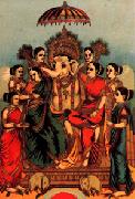 Raja Ravi Varma Ganesha with ashta siddhi oil on canvas